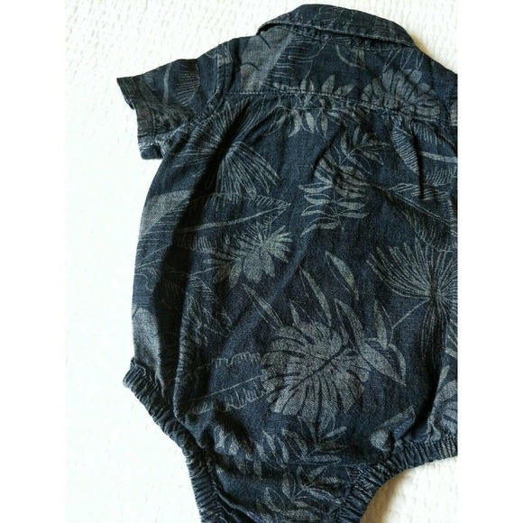 Gap 6-12 Months Chambray Palm Polo Blue Linen Look - Picture 2 of 4